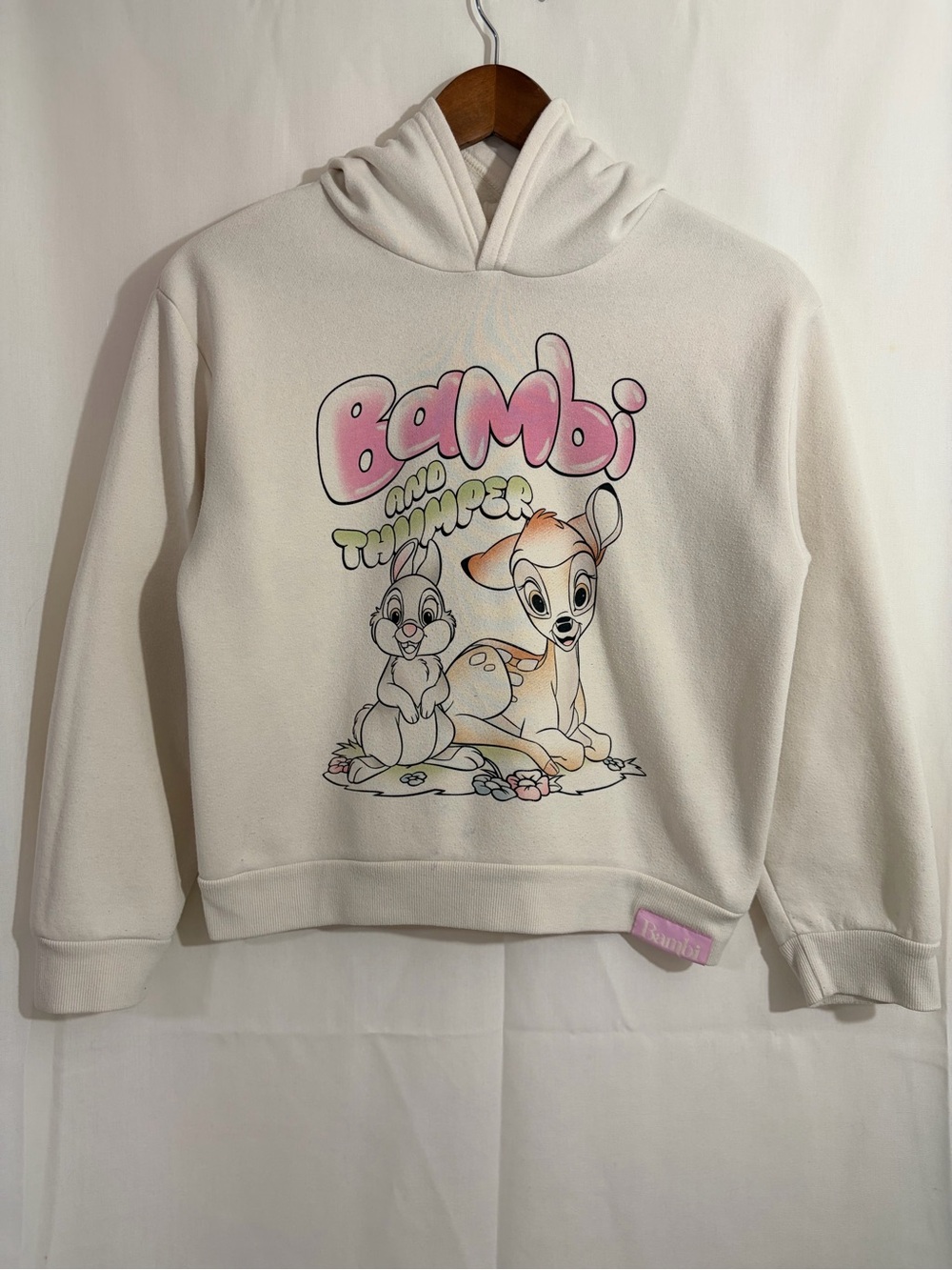 Disney Bambi Thumper Hoodie XL 14 Cream White Graphic Sweatshirt